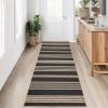 Garvee Washable Easy Jute Rug 5×7 Modern Striped Living Room Rug with Non-Slip Backing, Non Shedding Neutral Floor Mats, Indoor Outdoor Carpet for Bedroom, Patio, Backyard, Brown(Striped|black/Natural)