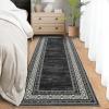 Garvee Washable Rug 10×13 Living Room Area Rug Geometric Bordered Bedroom Rugs Indoor Modern Floor Carpet Low Pile Non Slip Throw Rugs Distressed Home Decor Rug for Dining Room Office, Blue(Black)
