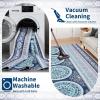 Garvee Washable Rug 9×12 Living Room Rug Modern Abstract Rugs with Non Slip Backing Non Shedding Low Pile Throw Mats Contemporary Foldable Floor Carpet for Dining Room, Bedroom, Office, Coffee(Floral|dark Blue)