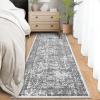 Garvee Washable Runner Rugs 2×6 Vintage Hallway Runner Traditional Floral Rugs Non Slip Entryway Runner Distressed Oriental Area Rugs Low Pile Floor Cover for Kitchen Bathroom Laundry Mat, Brown(Grey)