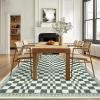 Garvee Washable Solid 8×10 Rugs for Living Room Bedroom,Non Slip Stain-Resistant Border Scalloped Rug for Dining Room Office,Low-Pile Soft Neutral Carpets for Under Table Farmhouse Playroom, Beige(Checkered|green)