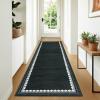 Garvee Washable Solid 8×10 Rugs for Living Room Bedroom,Non Slip Stain-Resistant Border Scalloped Rug for Dining Room Office,Low-Pile Soft Neutral Carpets for Under Table Farmhouse Playroom, Beige(Black White)
