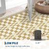 Garvee Washable Solid 8×10 Rugs for Living Room Bedroom,Non Slip Stain-Resistant Border Scalloped Rug for Dining Room Office,Low-Pile Soft Neutral Carpets for Under Table Farmhouse Playroom, Beige(Checkered|tan)