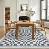 Garvee Washable Solid 8×10 Rugs for Living Room Bedroom,Non Slip Stain-Resistant Border Scalloped Rug for Dining Room Office,Low-Pile Soft Neutral Carpets for Under Table Farmhouse Playroom, Beige(Checkered|blue)