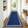 Garvee Washable Solid 8×10 Rugs for Living Room Bedroom,Non Slip Stain-Resistant Border Scalloped Rug for Dining Room Office,Low-Pile Soft Neutral Carpets for Under Table Farmhouse Playroom, Beige(Navy Blue)
