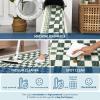Garvee Washable Solid 8×10 Rugs for Living Room Bedroom,Non Slip Stain-Resistant Border Scalloped Rug for Dining Room Office,Low-Pile Soft Neutral Carpets for Under Table Farmhouse Playroom, Beige(Checkered|green)