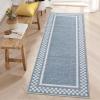 Garvee Washable Solid 8×10 Rugs for Living Room Bedroom,Non Slip Stain-Resistant Border Scalloped Rug for Dining Room Office,Low-Pile Soft Neutral Carpets for Under Table Farmhouse Playroom, Beige(Blue)