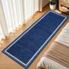 Garvee Washable Solid 8×10 Rugs for Living Room Bedroom,Non Slip Stain-Resistant Border Scalloped Rug for Dining Room Office,Low-Pile Soft Neutral Carpets for Under Table Farmhouse Playroom, Beige(Navy Blue)