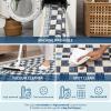 Garvee Washable Solid 8×10 Rugs for Living Room Bedroom,Non Slip Stain-Resistant Border Scalloped Rug for Dining Room Office,Low-Pile Soft Neutral Carpets for Under Table Farmhouse Playroom, Beige(Checkered|blue)