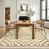 Garvee Washable Solid 8×10 Rugs for Living Room Bedroom,Non Slip Stain-Resistant Border Scalloped Rug for Dining Room Office,Low-Pile Soft Neutral Carpets for Under Table Farmhouse Playroom, Beige(Checkered|tan)