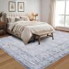Garvee Washable Solid 8×10 Rugs for Living Room Bedroom,Non Slip Stain-Resistant Border Scalloped Rug for Dining Room Office,Low-Pile Soft Neutral Carpets for Under Table Farmhouse Playroom, Beige(Border|light Blue)