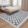 Garvee Washable Solid 8×10 Rugs for Living Room Bedroom,Non Slip Stain-Resistant Border Scalloped Rug for Dining Room Office,Low-Pile Soft Neutral Carpets for Under Table Farmhouse Playroom, Beige(Checkered|blue)
