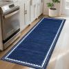 Garvee Washable Solid 8×10 Rugs for Living Room Bedroom,Non Slip Stain-Resistant Border Scalloped Rug for Dining Room Office,Low-Pile Soft Neutral Carpets for Under Table Farmhouse Playroom, Beige(Navy Blue)