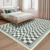 Garvee Washable Solid 8×10 Rugs for Living Room Bedroom,Non Slip Stain-Resistant Border Scalloped Rug for Dining Room Office,Low-Pile Soft Neutral Carpets for Under Table Farmhouse Playroom, Beige(Checkered|green)