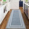 Garvee Washable Solid 8×10 Rugs for Living Room Bedroom,Non Slip Stain-Resistant Border Scalloped Rug for Dining Room Office,Low-Pile Soft Neutral Carpets for Under Table Farmhouse Playroom, Beige(Blue)