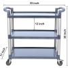 Gravee Service Cart Heavy Duty 3-Shelf Rolling Utility/Push Cart with Lockable Wheels, 360 LBS. Capacity, Black, for Foodservice/Restaurant/Cleaning Grey