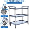 Gravee Service Cart Heavy Duty 3-Shelf Rolling Utility/Push Cart with Lockable Wheels, 360 LBS. Capacity, Black, for Foodservice/Restaurant/Cleaning Grey