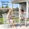 HDPE Rocking Chair Outdoor Set of 2 with Side Table – Poly High Back Porch Rocker Chairs for Adults – All Weather Resistant Furniture for Patio Front Porch – Gray(White)
