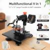 Heat Press Machine 12 x 15 in 9 in 1 Heat Press 800W Sublimation Machine 360° Rotation Swing Away Shirt Printing Machine Dual-Tube Heating for DIY T-Shirt, Hat, Mug, Plate