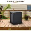 Propane Metal Tank Cover Table 16 in for Gas Fire Pits, Hides Any Standard 20 LB Propane Tanks, Hideaway Table with Side Handles(Black)