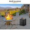 Propane Metal Tank Cover Table 16 in for Gas Fire Pits, Hides Any Standard 20 LB Propane Tanks, Hideaway Table with Side Handles(Black)