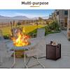 Propane Metal Tank Cover Table 16 in for Gas Fire Pits, Hides Any Standard 20 LB Propane Tanks, Hideaway Table with Side Handles(Brown)