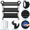 Service Cart Heavy Duty 3-Shelf Rolling Utility/Push Cart with Lockable Wheels, 360 LBS. Capacity, Black, for Foodservice/Restaurant/Cleaning