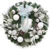 24″ Pre-Lit Christmas Wreaths for Front Door, Lighted Flocked Christmas Door Wreath with 30 LED Lights, Red Balls & Bows for Xmas Wall Windows Decorations Outdoor(Silver)