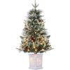 3 ft Christmas Tree, Pre-Lit Artificial Christmas Tree with 78 Warm White Lights, 1 PCS Snow Flocked Tree with White Snowflake Base, Battery Operated, Timer Function, for Home Christmas Decor(Green)