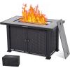 44 in Propane Fire Pit Table (Double Door), 50000BTU Rectangle Fire Table with Cover & Rain Cover, Sturdy Steel and Iron Fence Surface, CSA Safety Certified, Companion for Your Garden