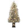 4.5 ft Prelit Artificial Christmas Trees with 200 Warm Lights & 20 Clusters Red Berry, Artificial Potted Xmas Tree with 8 Lighting Modes, Snowman Base, Holiday Decor, Set of 1(Green&white)