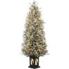 4.5 ft Prelit Artificial Christmas Trees with 200 Warm Lights & 20 Clusters Red Berry, Artificial Potted Xmas Tree with 8 Lighting Modes, Snowman Base, Holiday Decor, Set of 1(Green)