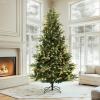6.5 FT Pre-Lit Pencil Christmas Tree – 300 Warm White Lights, Auto-Hinged Expansion, Foldable Metal Stand, PE & PVC Construction – for Porch, Party, Office, and Home Decor(Classic Green)