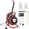 Drain Cleaner Machine, 50 Ft X 1/2 in Professional Electric Drain Auger for 1 to 4 in Pipes, Portable Electric Drain Snake with 4 Cutters & Foot Switch and Pair of Gloves(RED 4)