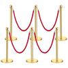 GARVEE Velvet Ropes and Posts, Crowd Control Barriers, 4 Red Velvet Rope 5 ft, 6 Pcs 38 in Gold Stanchion Post with Ball Top for Red Carpet, Theaters, Parties, Wedding, Exhibition