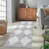 Garvee 2×6 Kitchen Rug Washable Hallway Runner Rugs Non Slip Neutral Area Rug for Entryway Stain Resistant Checkered Bathroom Rugs Low Pile Front Door Mat Brown Rug(Grey-1)