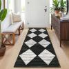 Garvee 2×6 Kitchen Rug Washable Hallway Runner Rugs Non Slip Neutral Area Rug for Entryway Stain Resistant Checkered Bathroom Rugs Low Pile Front Door Mat Brown Rug(Black & White)
