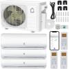 Garvee 3 Zone 28000 BTU(9K + 9K + 9K) Mini Split AC/Heating System, 20 SEER2 Tri Zone Ductless Split Air Conditioner with Pre-Charged Condenser, Not Include Copper Tube Line Set, 208-230V(3 Head-12000BTU×3)