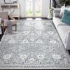 Garvee 5×7 Bedroom Rugs Non Slip Washable Rugs for Living Room Modern Striped Area Rug for Dining Room Stain Resistant Area Rug for Classroom Office Blue and Orange(Blue Grey)