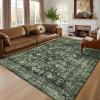 Garvee 5×7 Living Room Rugs Machine Washable Area Rugs Vintage Bordered Floor Cover Carpet with Non Slip Backing Non Shedding Low Pile Soft Mats for Bedroom Nursery Office, Green(Vintage|green)