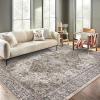 Garvee 5×7 Living Room Rugs Machine Washable Area Rugs Vintage Bordered Floor Cover Carpet with Non Slip Backing Non Shedding Low Pile Soft Mats for Bedroom Nursery Office, Green(Farmhouse|brown)