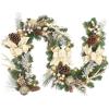 Garvee 6 Feet Christmas Garland with Lights for Mantle, Battery Operated Outdoor Christmas Garlands with Antlers Gold Balls, Prelit Garland Decorations for Fireplace Stair Railing TV Stand(Gold)