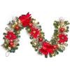 Garvee 6 Feet Christmas Garland with Lights for Mantle, Battery Operated Outdoor Christmas Garlands with Antlers Gold Balls, Prelit Garland Decorations for Fireplace Stair Railing TV Stand(Red)