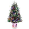 Garvee 6 ft Christmas Tree, 6 ft Artificial Prelit Slim Pencil Tree with Warm White Lights & Metal Stand, Easy Assemble, Xmas Decor for Home Party Office Mall Holiday Decoration(Green Tree  White Base)