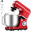 Garvee 7.5 QT Stand Food Mixer, 10-Speed Tilt Head 3 in-1 Kitchen Electric Mixer with Stainless Steel Bowl, Egg Whisk, Dough Hook, Beater, Splash Guard, Compact Dough Mixer for Home Cooks, Silver(Red)