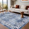 Garvee 8×10 ft Distressed Vintage Floral Print Area Rug,Non-Slip Indoor Washable Rug, Stain Resistant Retro Accent Low Pile Carpet for Living Room/Bedroom/Kitchen/Dining Room/Kids Room/Nursery(Blue)(Blue)