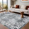 Garvee 8×10 ft Distressed Vintage Floral Print Area Rug,Non-Slip Indoor Washable Rug, Stain Resistant Retro Accent Low Pile Carpet for Living Room/Bedroom/Kitchen/Dining Room/Kids Room/Nursery(Blue)(Grey)