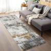 Garvee 9×12 Area Rug Washable Rugs for Living Room Modern Abstract Rug Modern Abstract Area Rugs Stain Resistant Throw Carpet Non-Slip Soft Floor Mat for Nursery Home Office Dining Room，Blue(Brown-abstract1)