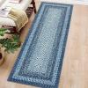 Garvee 9×12 Living Room Rug Braided Print Large Washable Braided Rug Non Slip Accent Braided Print Indoor Rustic Area Rug Border Carpet for Bedroom Home Decor (Grey)(Blue)
