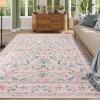Garvee Area Rug 8×10 for Living Room, Washable Non Slip Low Pile Rugs, Floral Soft Carpet for Living Room, Bedroom, Dining Room, Pink(Pink)